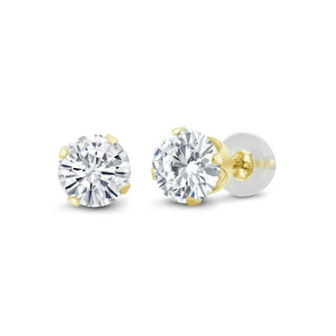 ctw 5 MM 14k Gold Round Yellow Citrine and Diamond Stud Earrings with Post with Friction Back 0.66 Carat 